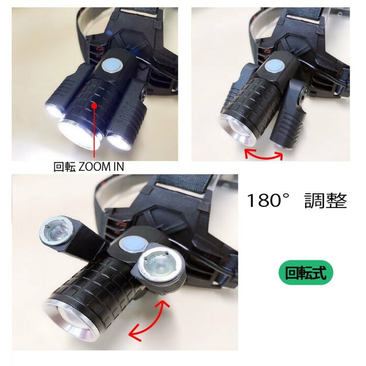 楽天市場 楽天１位 Ledヘッドライト 超強ルーメン ヘッドライト 最高輝度 最新仕様 充電式 ズーム機能 4段階の点灯モード 登山 夜釣り アウトドア作業 Sos 三友ショップ