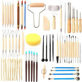 粘土彫刻ツール 陶芸工具セット 61本セット 粘土細工道具 DIY手作り彫刻用 造形 ヘラ 多機能 陶芸 工芸 彫像 彫塑 彫刻 初心者/学生/陶芸家 プレゼント