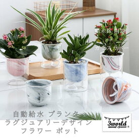 植木鉢 陶器 + ガラスカバー 自動給水 プランター ラグジュアリー デザイン フラワー ポット SW1761シンプル (ホワイト)