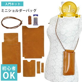 【 楽天1位 × 6冠達成！】レザークラフト ミニショルダーバッグ おためし入門 キット 牛本革 カット 穴あけ 済み 針 糸 付属 SW1952ライト ブラウン
