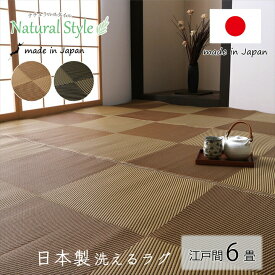 洗える ござ 江戸間6畳 約261×352cm 長方形 日本製 国産 ラグ 敷物 カーペット 丈夫 除菌スプレー対応 敷詰 アウトドア レジャー ペット屋内 野外 水はじく 拭ける ペット リビングラグ ダイニングラグ センターラグ おしゃれ シンプル