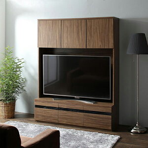 テレビボードのみ 幅140cm 奥行き45 高さ180cm ハイタイプテレビボードシリーズ Glass line 55インチ対応 ウォルナットブラウン グラスライン テレビ台 木製