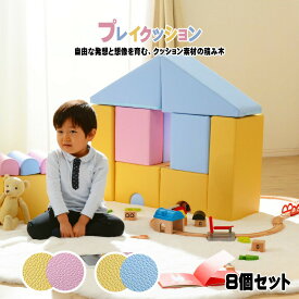 プレイクッション 8個セット 日本製 積み木クッション キッズスペース ブロック 保育園 託児所 キッズルーム 子供用 おもちゃ やわらかい 安心 知育 つみき かわいい 敬老の日