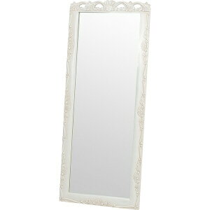 ミラー 全身 北欧風彫刻ミラー 姿見 大型ミラー 立てかけ 立て掛け 鏡 かがみ 転倒防止用チェーン 白 かわいい ロリータ アンティークホワイト プリンセス ヨーロピアンテイスト メルヘン