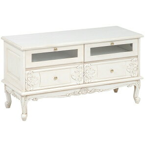 エレガント彫刻リビングボード 幅105cm コンパクト テレビ台 ネコ脚 猫 脚 白家具 テレビボード おしゃれ 40インチ 姫系 かわいい RTV-1757AW 40型 白 北欧 40V かわいい 省スペース アンティークホ