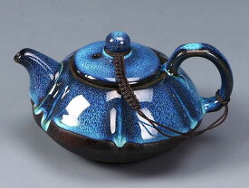 セラミックオイル ドロップブルーアンバーグレーズ ティーポット 180ml 中国茶茶器