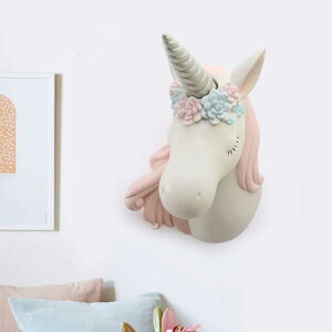 35CM Unicorn Head Wall �f�R �A�j�}�� Art Sculpture Deer Statue Wall Hanger Resin Craft