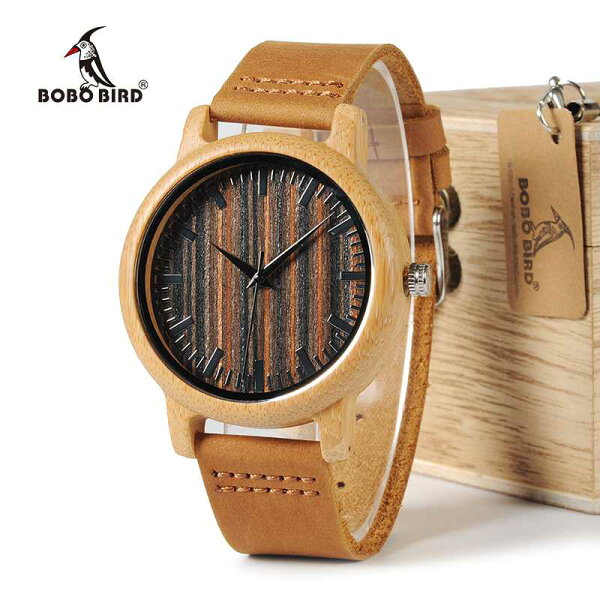 ボボバード WH08 竹時計木製ダイヤルフェイス付きスケール男性クォーツ時計レザーストラップrelojes mujer marca
