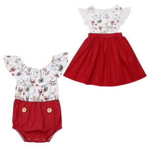 �t�@�~���[ Matching Outfits �L�b�Y �Ԃ���� Girl XMAS Sister Matching Jumpsuit Romper �h���X Sun�h���X