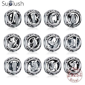 Drop Suplush Authentic Sterling 銀 925 Alphabet Letter A-Z Bead Fit Origi〜ラス1!
