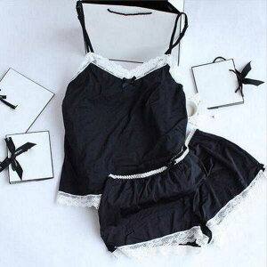 女性 Pajamas セクシー Lace Silk Pyjamas Set 下着 Clothes 女性 黒 Straps Pijama La