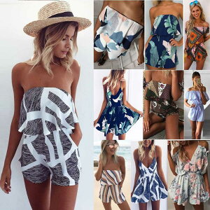 VITIANA  Plus size Off Shoulder Print Beach Jumpsuit Romper X[uless Short Overalls