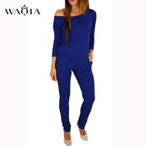 WAQIA Jumpsuit ���� Sexy Off Shoulder Slash Neck Long Sleeve ���� Jumpsuit �G���K���g Slim