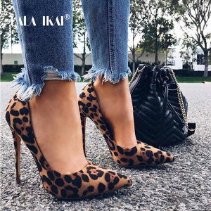 LALA IKAI High Heels Leopard �V���[�Y ���� Pumps Office Lady Pointed Toe Flock �Z�N�V�[ 12 cm