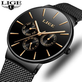 s 時計 LIGE Top ブランド Luxury 防水 Ultra Thin Date Clock Male Steel Strap Casua