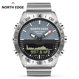 NORTH EDGE メンズ デジタル ウォッチ ダイブ スポーツ ミリタリー フルスチール 防水 200m高度計 コンパス 温度計 ストップウォッチ