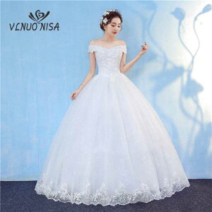 ウェディングドレス 花嫁 結婚 ボートネック レースブライダル ガウンチュールブリダドレス ロングドレス