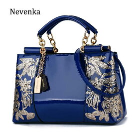 Nevenka Luxury Evening Bags 女性 Leather Handbag 刺繍 Shoulder Bags Female Purses ブルー