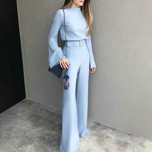 2019 �W�[���Y ���� �G���K���g Office Workwear �J�W���A�� Pants Set High Neck Bell Sleeve W