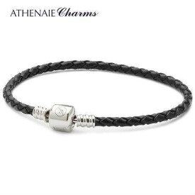 ATHENAIE パンドラ適合 レザーブレスレット 革 ブラック 925 Silver Leather Bracelet Fit Pandora