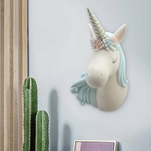 35CM Unicorn Head Wall �f�R �A�j�}�� Art Sculpture Deer Statue Wall Hanger Resin Craft