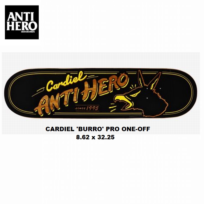 スケボー デッキ 大人の上質 スケートボード デッキテープ付き ANTI HERO ONE-OFF アンチヒーロー PRO BURRO 【信頼】 CARDIEL 8.62インチ