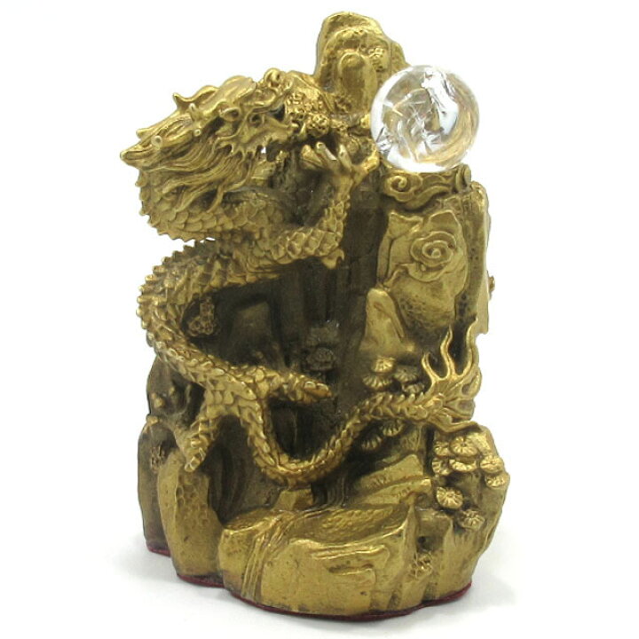 楽天市場】龍の置物 風水 レインボー 虹入り 水晶玉付 龍 置物 銅製 高 