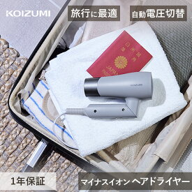 コイズミ ドライヤー 海外兼用 マイナスイオン KDD0030 KDD-0030/H KDD0030H グレー 正規品 海外 旅行 AC100-240V対応 自動電圧切替 フリーボルテージ ノズルレス コンパクト 軽量 折りたたみ ツインマイナスイオン シンプル 温風 冷風 koizumi 母の日