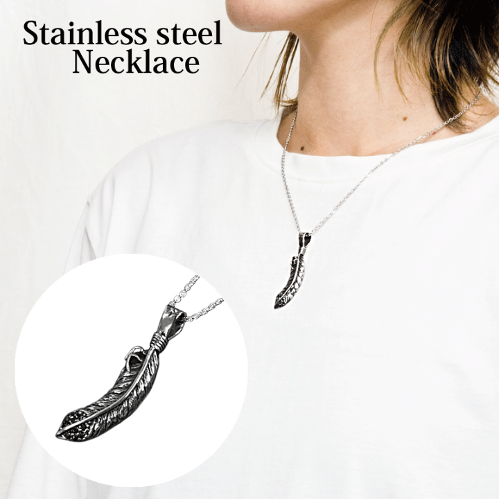 楽天市場】アクセサリー ステンレス チェーン付きジュエル付きフェザー  