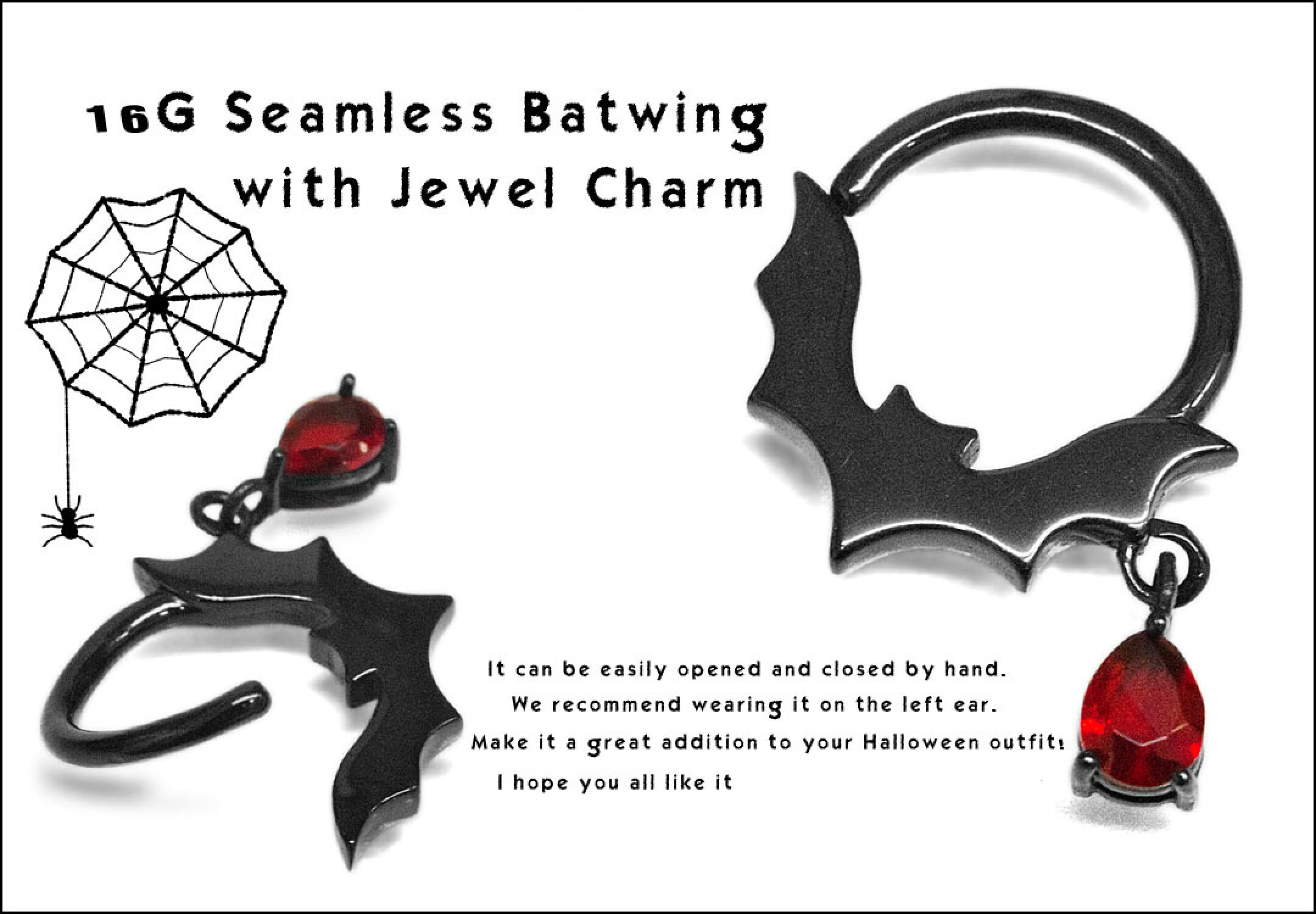 16G ジュエルチャーム付きシームレスバットウィング 