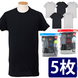 FRUIT OF THE LOOM フルーツオブザルーム メンズ Tシャツ 5枚セット メンズ コットン タグフリー ブラック グレー クルーネック Vネック 下着 コットン Men's Men's Crew T-shirts 5 Pack ジムウェア アンダーウェア