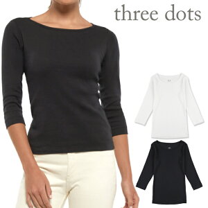 �X���[�h�b�c T�V���c �{�[�g�l�b�N ���f�B�[�X ������ Three Dots Knit 3/4 Sleeve British Tee �z���C�g �u���b�N �� ��
