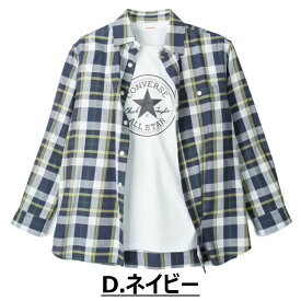 大きいサイズ メンズ CONVERSE コンバース 半袖Tシャツ 長袖シャツ セット アンサンブル チェック ストライプ カジュアル アメカジ 綿 オフホワイト レッド ネイビー ブルー3L 4L 5L 大きいサイズの店 フォーエル