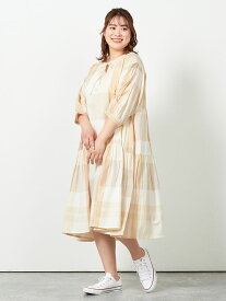 【目玉商品】ワンピース レディース SAREGA 綿先染めチェックワンピース ベージュ 春夏 3L 4L 5L 6L2022AW 送料無料 大きいサイズのお店 フォーエル【カジュアル】