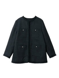 レディースジャケット ビジネス1釦 SalaSweet　パールボタン単品ツイードJK ネイビー 6L 3L 4L 5L ポリエステル 通年