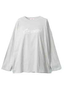 レディースニット・カットソー カット長袖Tシャツ CONVERSE天竺プリント長袖Tシャツ ベージュ 3L 4L 5L ポリエステル 綿 春