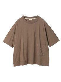 【スーパーセール期間クーポン配信中】レディースニット・カットソー カット半袖Tシャツ nojean天竺エンブロレースポケ付Tシャツ カーキー 3L 4L 綿 麻 夏