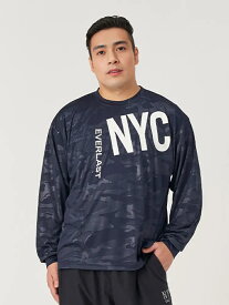 大きいサイズ メンズ カジュアルインナー カット長袖クルーネッ EVERLAST　カモ柄エンボスロングTシャツ ネービー 6L 3L 4L 5L ポリエステル 春