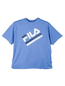 メンズカジュアルインナー カット半袖クルーネッ FILA　ロゴプリントTシャツ ブルー 3L 4L 5L ポリエステル 春夏