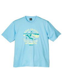 大きいサイズ メンズカジュアルインナー カット半袖クルーネック ドライメッシュ半袖プリントTシャツ(タートル) サックス 3L 4L 5L 6L ポリエステル 夏 大きいサイズの店 フォーエル