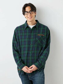 メンズカジュアルインナー シャツ長袖レギュラー WW チェック柄チェーン刺繍シャツ ネイビー 3L 4L 5L 6L ポリエステル 綿 ポリウレタン 秋 大きいサイズの店 フォーエル