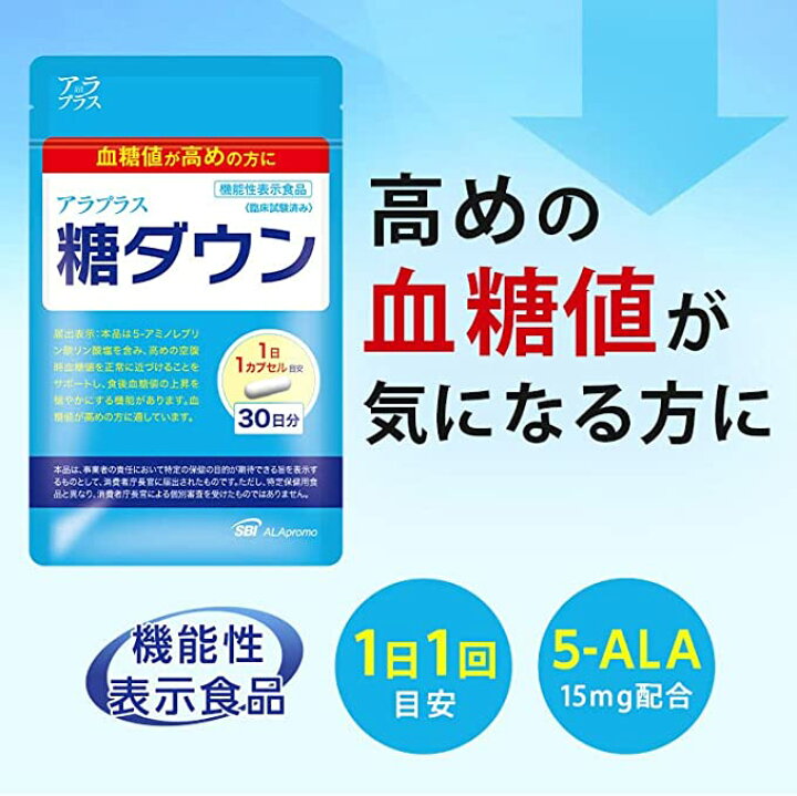 楽天市場】アラプラス 糖ダウン 30日分 3個セット │ 糖対策 5ALA 