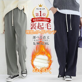 【全品50％OFF！ラスト2時間限定・先着150名様】裏起毛 ワイドパンツ レディース 秋冬用 裏ボア 暖かい 厚手 ダブルウエスト ピンタック ゆったり 体型カバー 脚長 美脚効果 ポケット付き パンツ イージーワイドパンツ ロング丈 ショート丈 低身長 高身長 ワンマイルウェア
