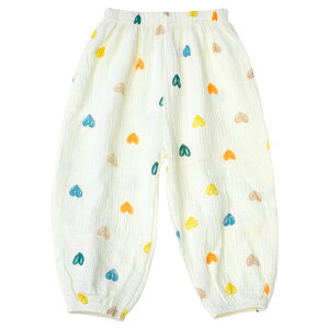\40%OFF!スタート4時間限定・店内全品対象!/子供服 キッズ ベビー ガーゼパンツ 薄手 ワイドパンツ 総ゴム 冷感 虫よけ パジャマパンツ 男女兼用 90cm 100cm 110cm 熊柄 ハート柄 チェック柄