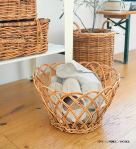 【公式】アラログ 丸バスケットS (THE AROROG)500WORKS.鉢カバー ラタン 大型 ランドリー 洗濯かご かご 天然素材 Creer/クレエ