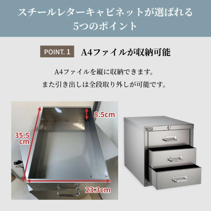 楽天市場】デスクキャビネット スチール 卓上 A4 3段 鍵付き オール 