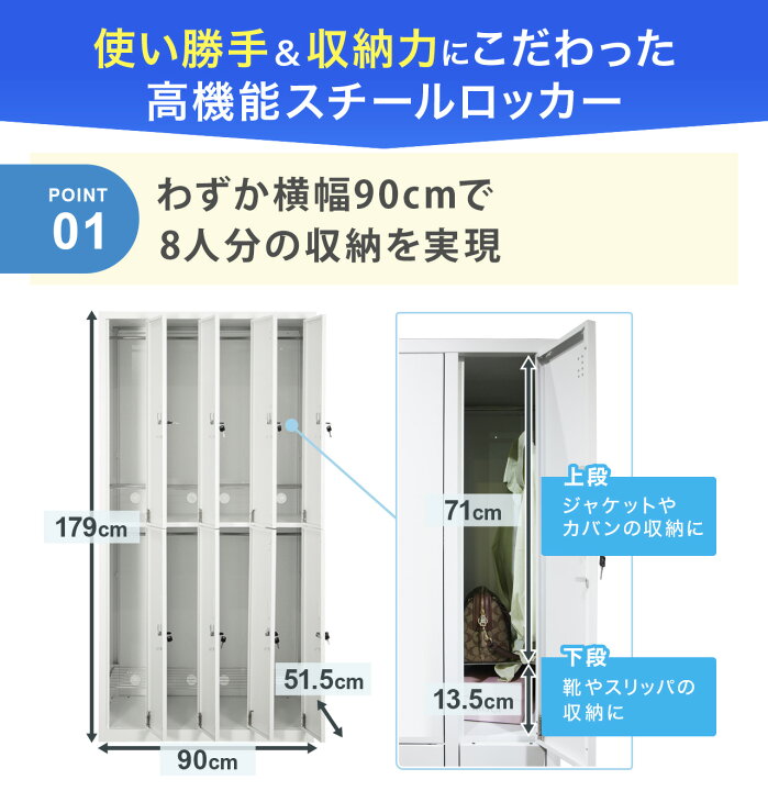 楽天市場】スチールロッカー 8人用 オフィス 更衣室 鍵付き 4列 2段 