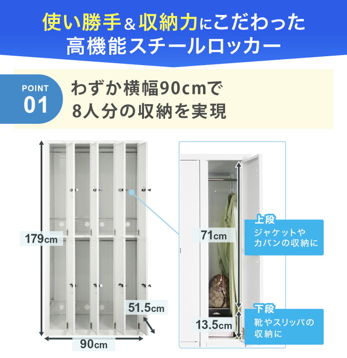 楽天市場】ダイヤル式ロッカー 8人用 オフィス 更衣室 鍵付き 4列 2段 