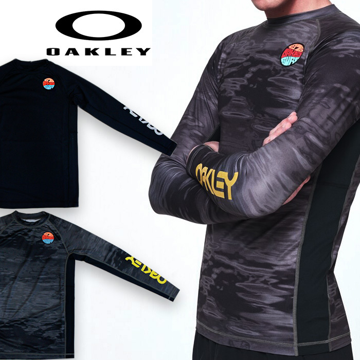 海にプールにスポーツに使える オークリー スポーツ UVカット 新しいスタイル ラッシュガード ロングTシャツ ブラック 予約販売 OAKLEY oa327