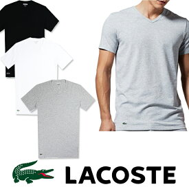 【LACOSTE】 ラコステ メンズ ワンポイント Vネック Tシャツ男性用 ホワイト グレー ブラック　US正規希少性高い　高級スピマコットン100%　la21